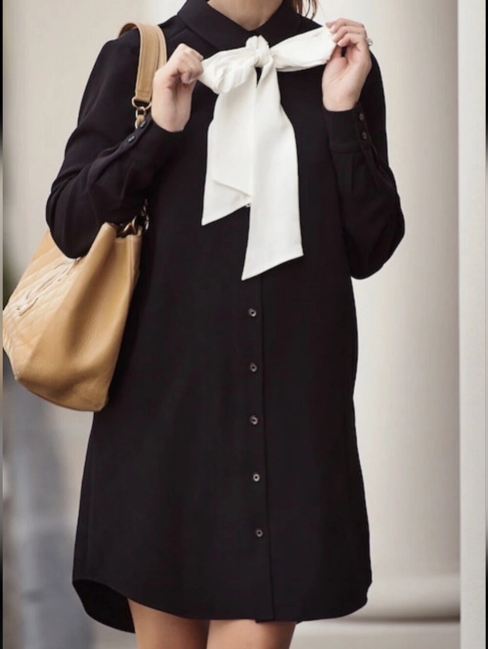 Kate Spade Black Shirt Dress With White Bowknot Sz 0 Collared Classic Lined EUC - Picture 2 of 12
